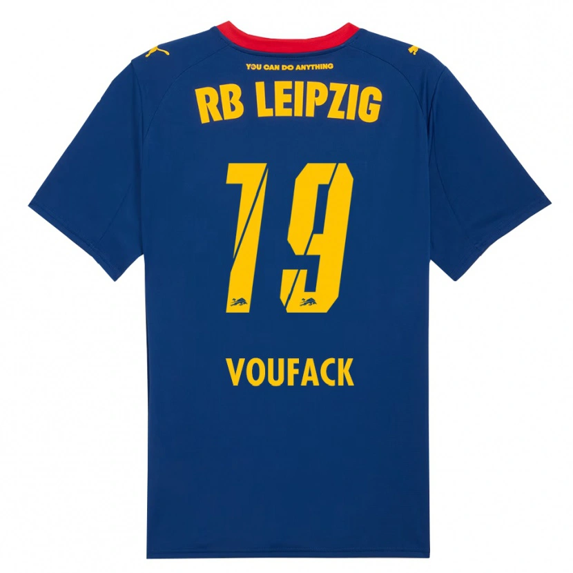 Danxen Børn Lionel Voufack #19 Navy Rød Udebane Spillertrøjer 2025/26 Trøje T-Shirt