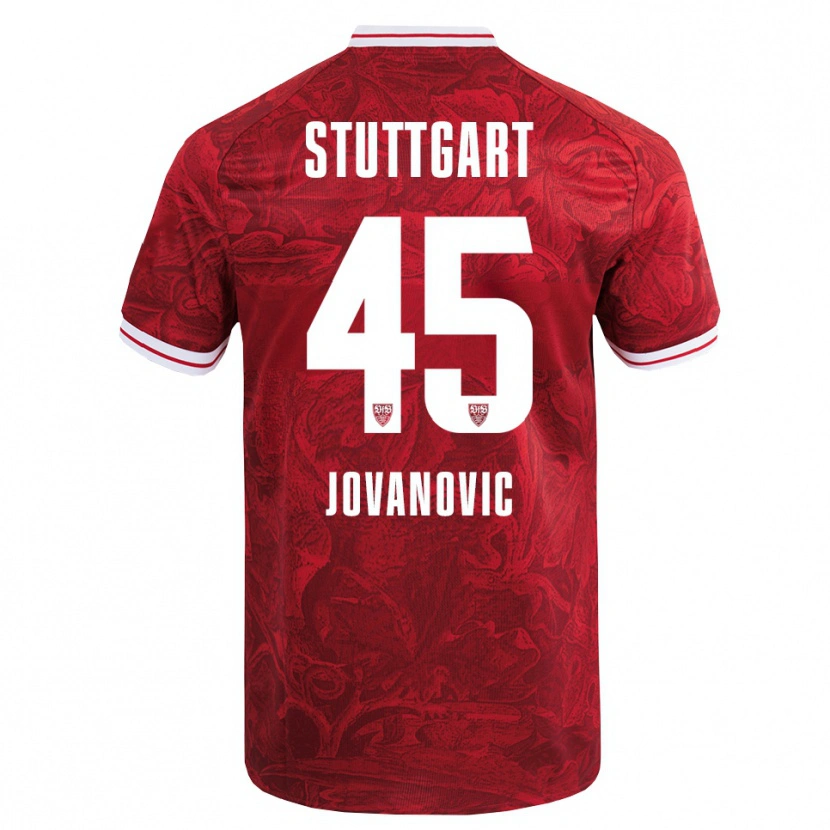 Danxen Børn Lazar Jovanovic #45 Rød Sort Udebane Spillertrøjer 2025/26 Trøje T-Shirt