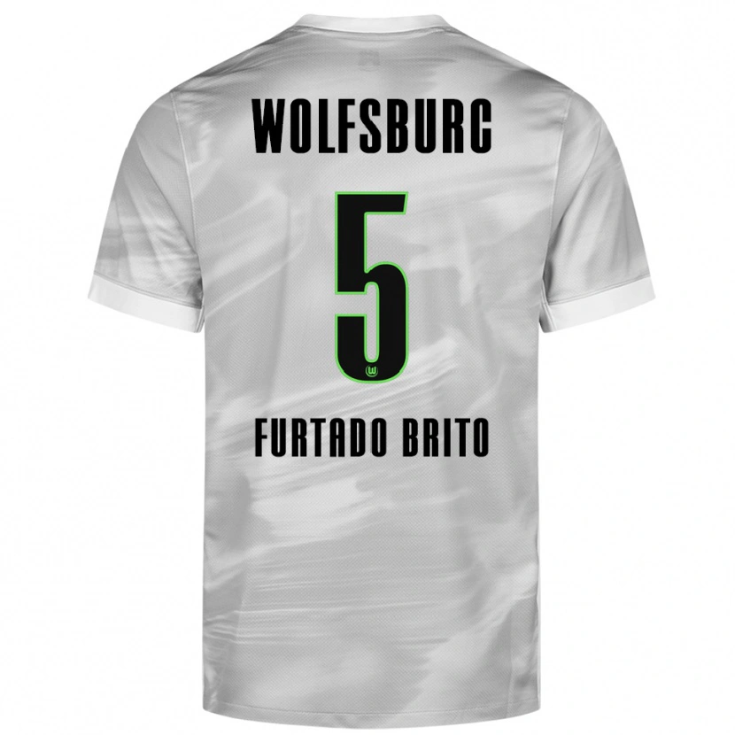 Danxen Børn Dinaylo Furtado Brito #5 Grå Hvid Udebane Spillertrøjer 2025/26 Trøje T-Shirt