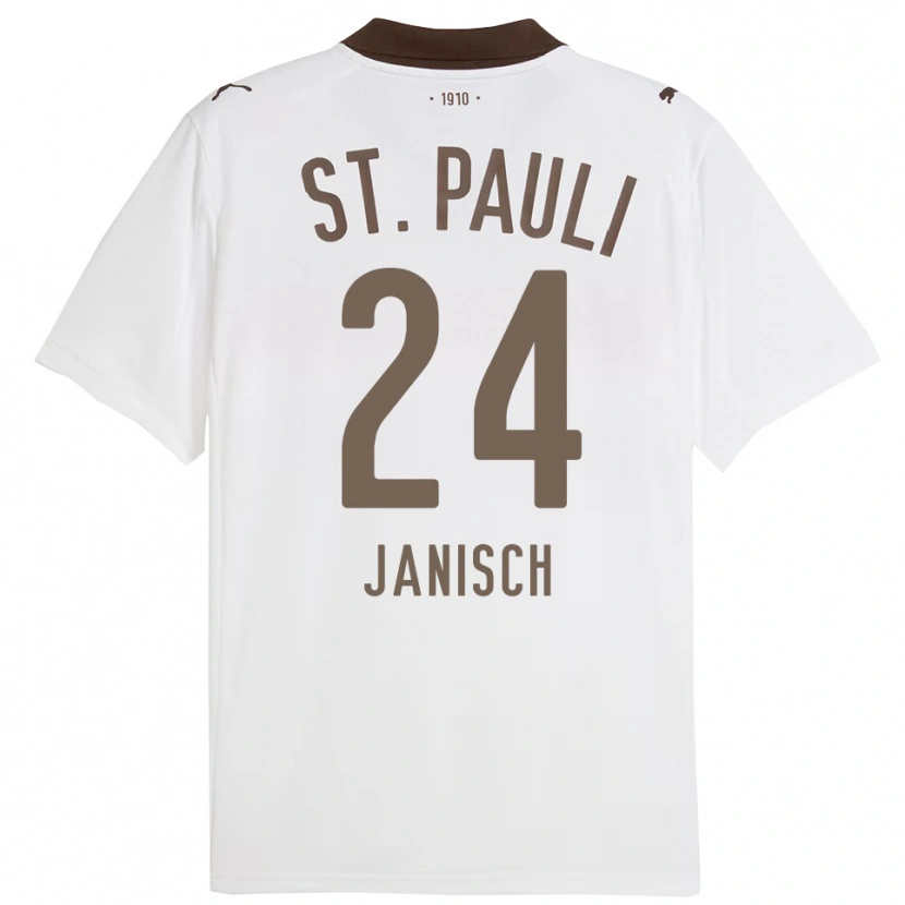 Danxen Børn August Janisch #24 Hvid Rød Udebane Spillertrøjer 2025/26 Trøje T-Shirt
