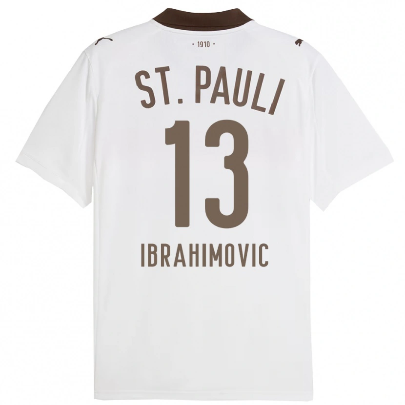 Danxen Børn Ajdin Ibrahimovic #13 Hvid Rød Udebane Spillertrøjer 2025/26 Trøje T-Shirt