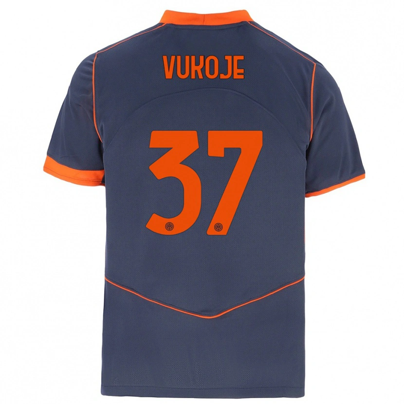Danxen Børn Andrija Vukoje #37 Grå Orange Tredje Sæt Spillertrøjer 2025/26 Trøje T-Shirt