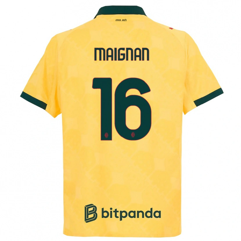 Danxen Børn Mike Maignan #16 Gul Sort Tredje Sæt Spillertrøjer 2025/26 Trøje T-Shirt
