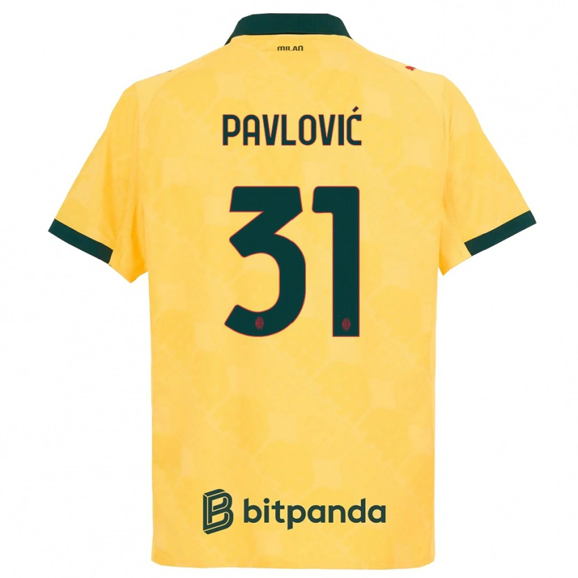 Danxen Børn Strahinja Pavlović #31 Gul Sort Tredje Sæt Spillertrøjer 2025/26 Trøje T-Shirt