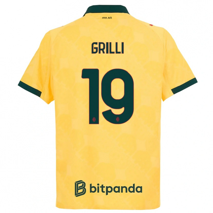 Danxen Børn Lorenzo Grilli #19 Gul Sort Tredje Sæt Spillertrøjer 2025/26 Trøje T-Shirt