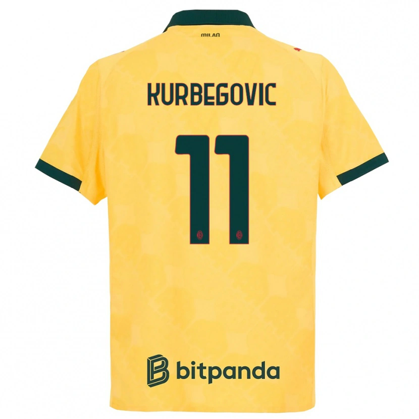 Danxen Børn Dino Kurbegovic #11 Gul Sort Tredje Sæt Spillertrøjer 2025/26 Trøje T-Shirt