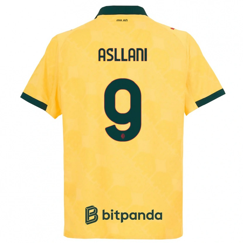 Danxen Børn Kosovare Asllani #9 Gul Sort Tredje Sæt Spillertrøjer 2025/26 Trøje T-Shirt