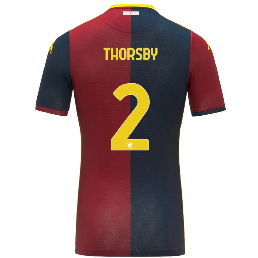 Danxen Mænd Morten Thorsby #2 Rød Kongeblå Hjemmebane Spillertrøjer 2025/26 Trøje T-Shirt