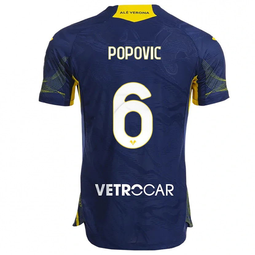 Danxen Mænd Andrej Popovic #6 Navy Gul Hjemmebane Spillertrøjer 2025/26 Trøje T-Shirt