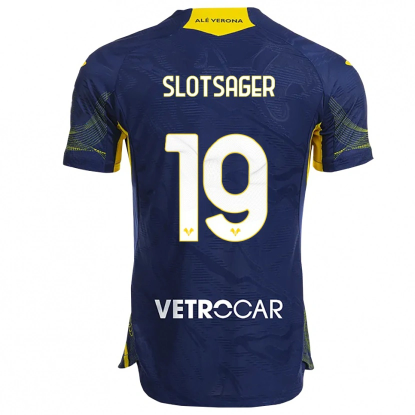 Danxen Mænd Tobias Slotsager #19 Navy Gul Hjemmebane Spillertrøjer 2025/26 Trøje T-Shirt