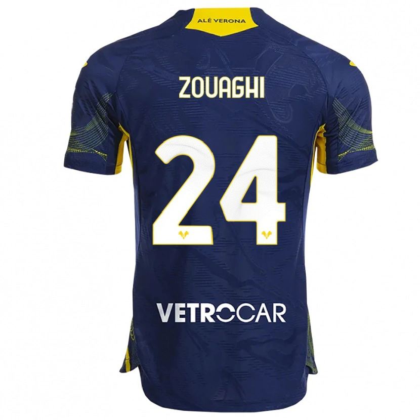 Danxen Mænd Thomas Zouaghi #24 Navy Gul Hjemmebane Spillertrøjer 2025/26 Trøje T-Shirt