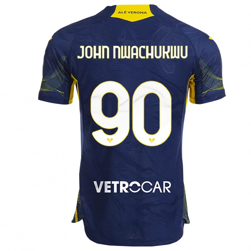 Danxen Mænd Samuel John Nwachukwu #90 Navy Gul Hjemmebane Spillertrøjer 2025/26 Trøje T-Shirt