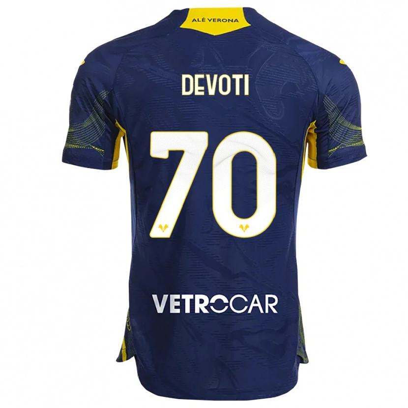 Danxen Mænd Andrea Devoti #70 Navy Gul Hjemmebane Spillertrøjer 2025/26 Trøje T-Shirt