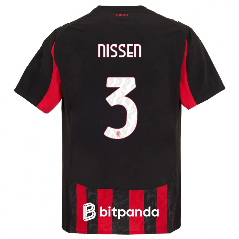 Danxen Mænd Fredrik Nissen #3 Rød Sort Hjemmebane Spillertrøjer 2025/26 Trøje T-Shirt