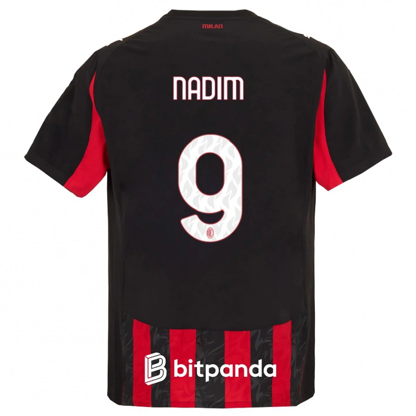 Danxen Mænd Nadia Nadim #9 Rød Sort Hjemmebane Spillertrøjer 2025/26 Trøje T-Shirt