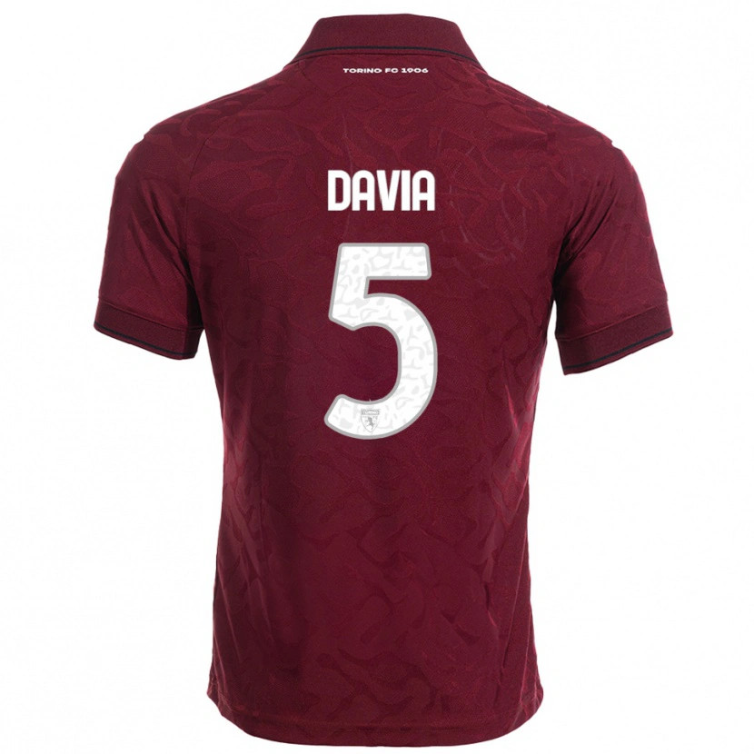 Danxen Mænd Emiliano Davia #5 Burgunder Hvid Hjemmebane Spillertrøjer 2025/26 Trøje T-Shirt