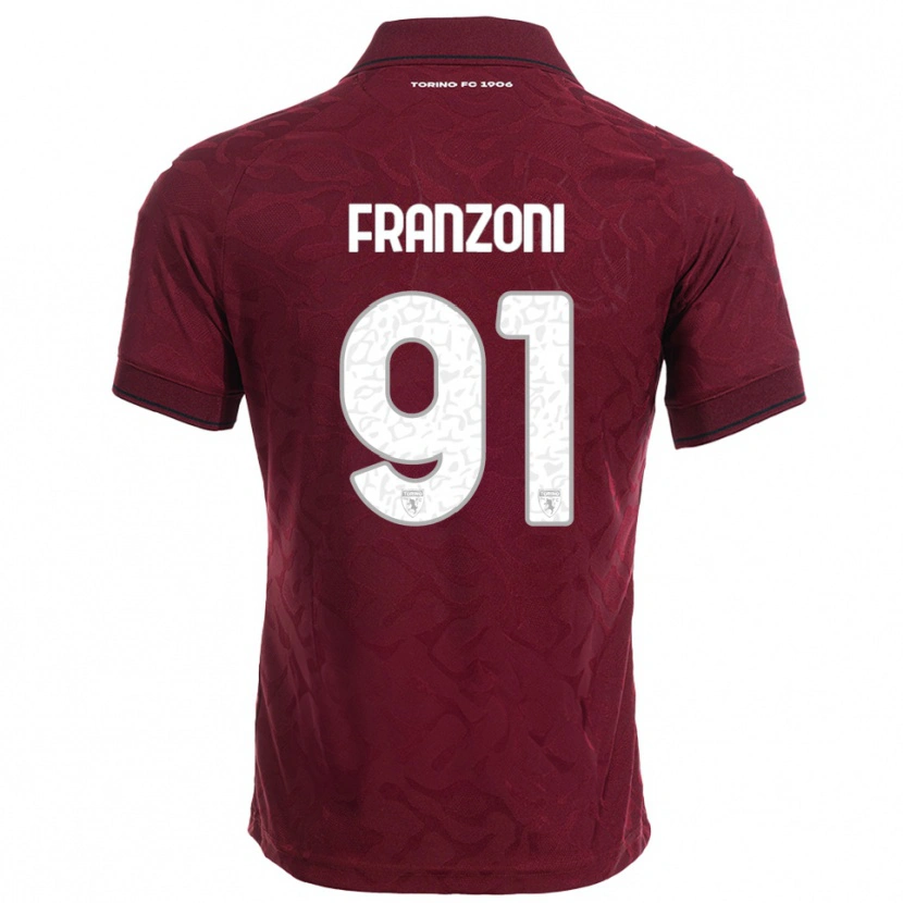 Danxen Mænd Nicolò Franzoni #91 Burgunder Hvid Hjemmebane Spillertrøjer 2025/26 Trøje T-Shirt