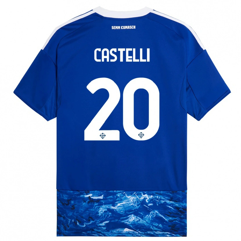 Danxen Mænd Matteo Castelli #20 Blå Hvid Hjemmebane Spillertrøjer 2025/26 Trøje T-Shirt