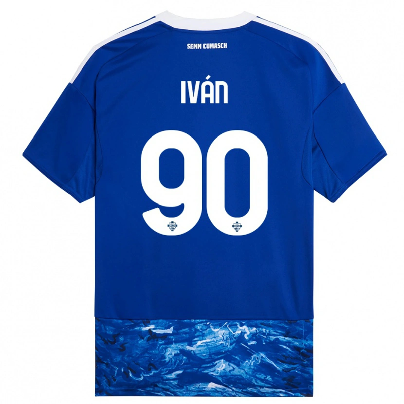 Danxen Mænd Iván Azón #90 Blå Hvid Hjemmebane Spillertrøjer 2025/26 Trøje T-Shirt