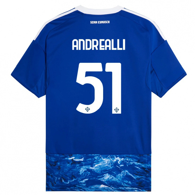 Danxen Mænd Francesco Andrealli #51 Blå Hvid Hjemmebane Spillertrøjer 2025/26 Trøje T-Shirt