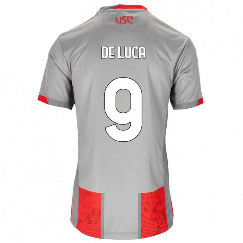 Danxen Mænd Manuel De Luca #9 Rød Grå Hjemmebane Spillertrøjer 2025/26 Trøje T-Shirt