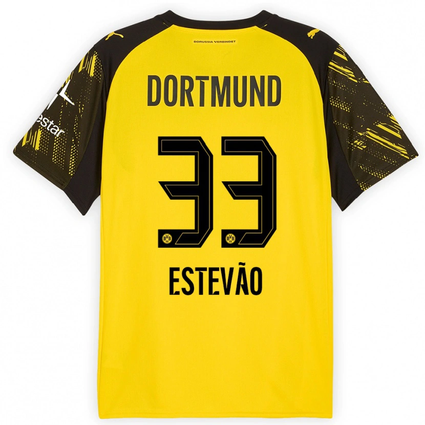 Danxen Mænd Tiago Estevão #33 Gul Sort Hjemmebane Spillertrøjer 2025/26 Trøje T-Shirt