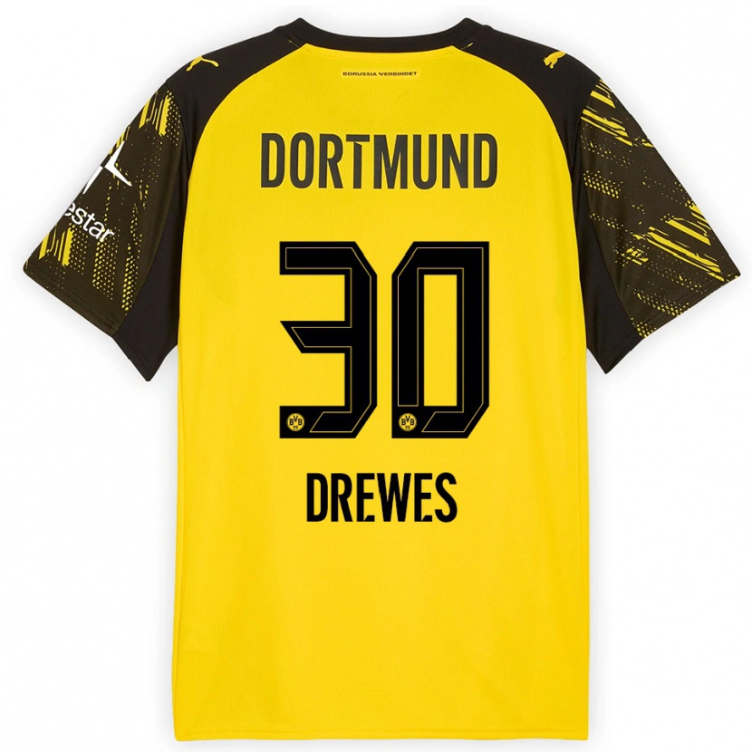 Danxen Mænd Patrick Drewes #30 Gul Sort Hjemmebane Spillertrøjer 2025/26 Trøje T-Shirt