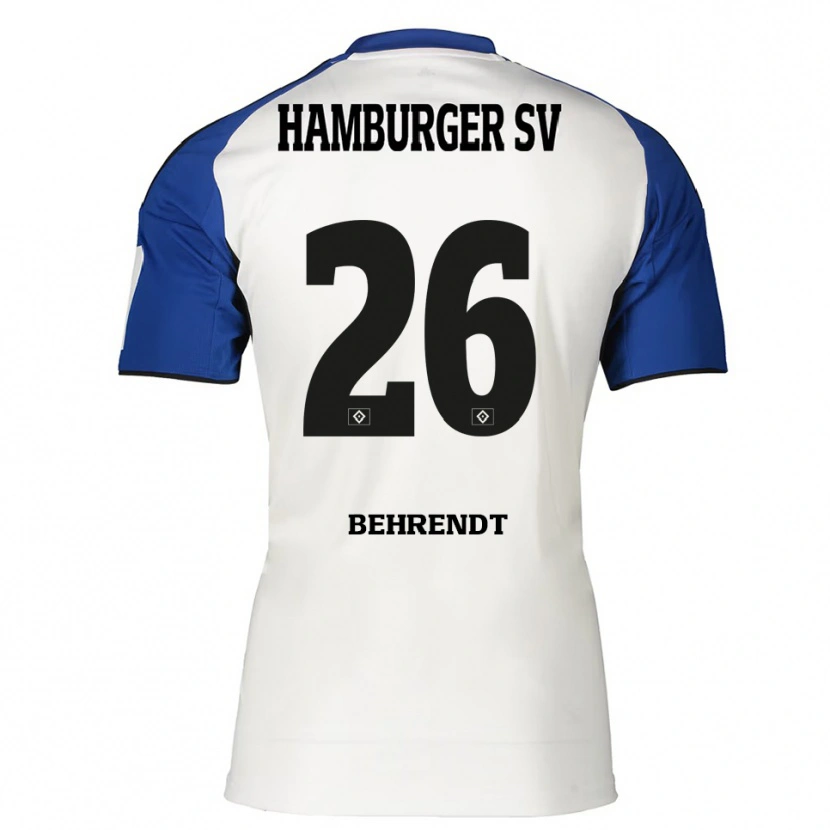 Danxen Mænd Marlon Behrendt #26 Hvid Blå Hjemmebane Spillertrøjer 2025/26 Trøje T-Shirt