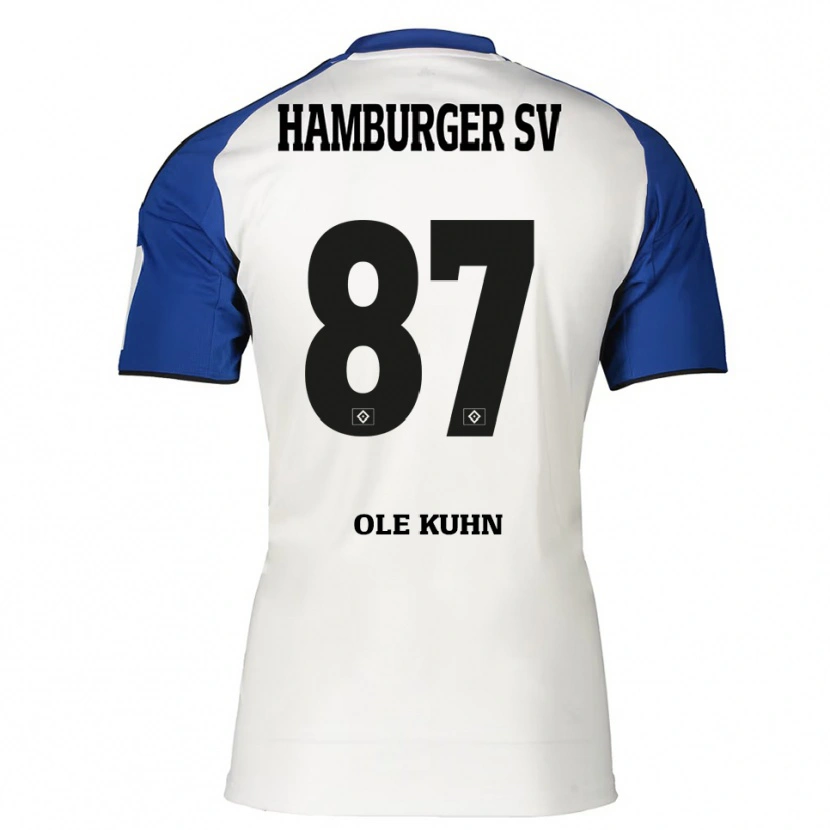 Danxen Mænd Niklas Ole Kühn #87 Hvid Blå Hjemmebane Spillertrøjer 2025/26 Trøje T-Shirt