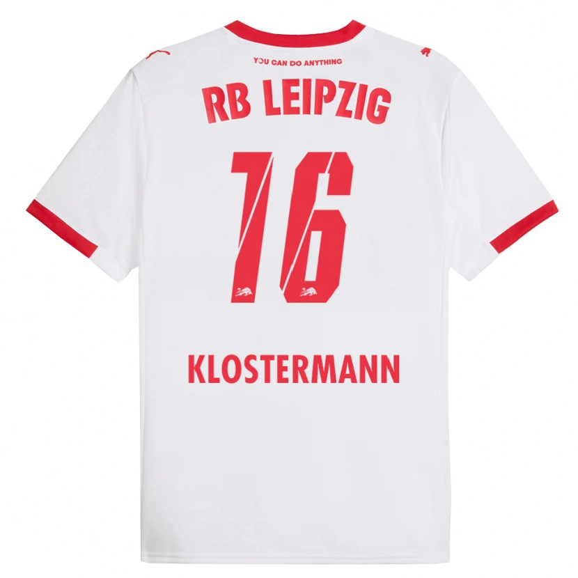 Danxen Mænd Lukas Klostermann #16 Hvid Rød Hjemmebane Spillertrøjer 2025/26 Trøje T-Shirt