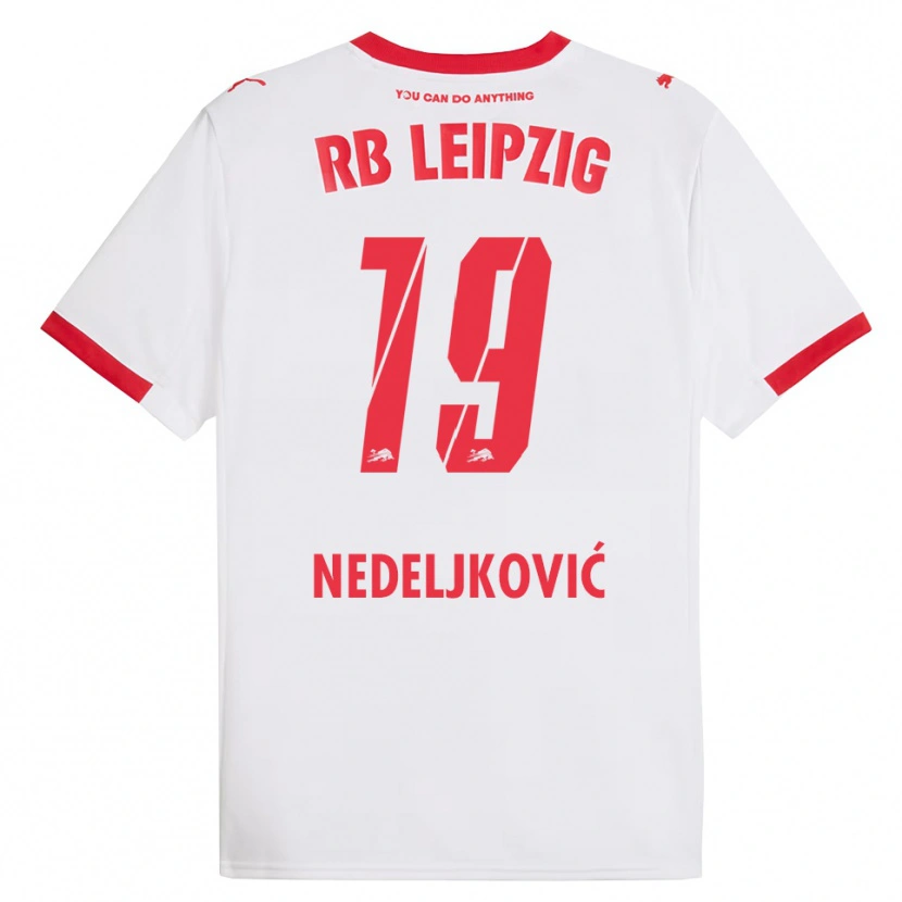 Danxen Mænd Kosta Nedeljkovic #19 Hvid Rød Hjemmebane Spillertrøjer 2025/26 Trøje T-Shirt
