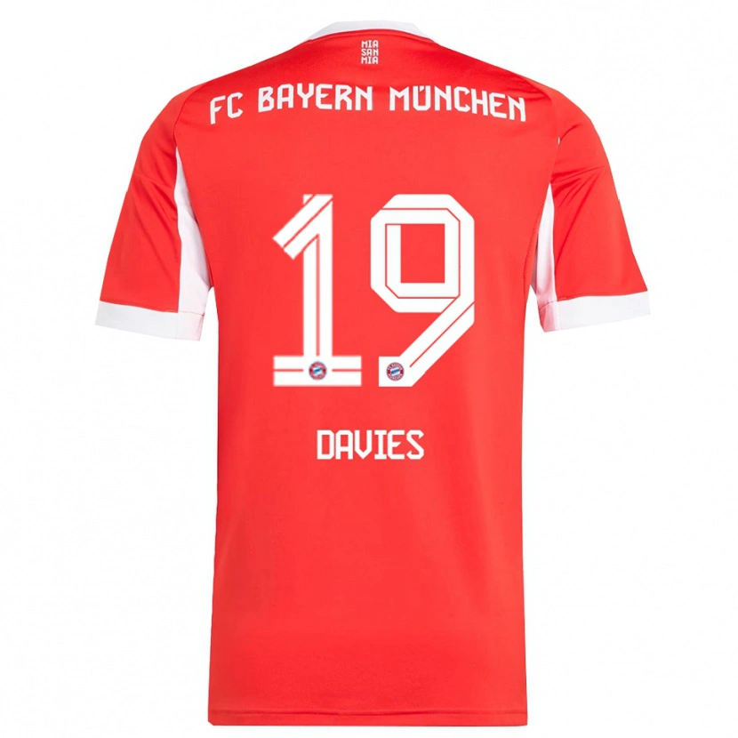 Danxen Mænd Alphonso Davies #19 Rød Hvid Hjemmebane Spillertrøjer 2025/26 Trøje T-Shirt