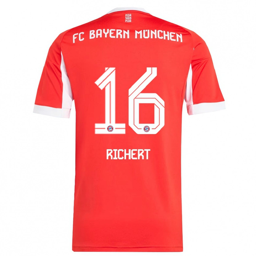 Danxen Mænd Leonhard Richert #16 Rød Hvid Hjemmebane Spillertrøjer 2025/26 Trøje T-Shirt