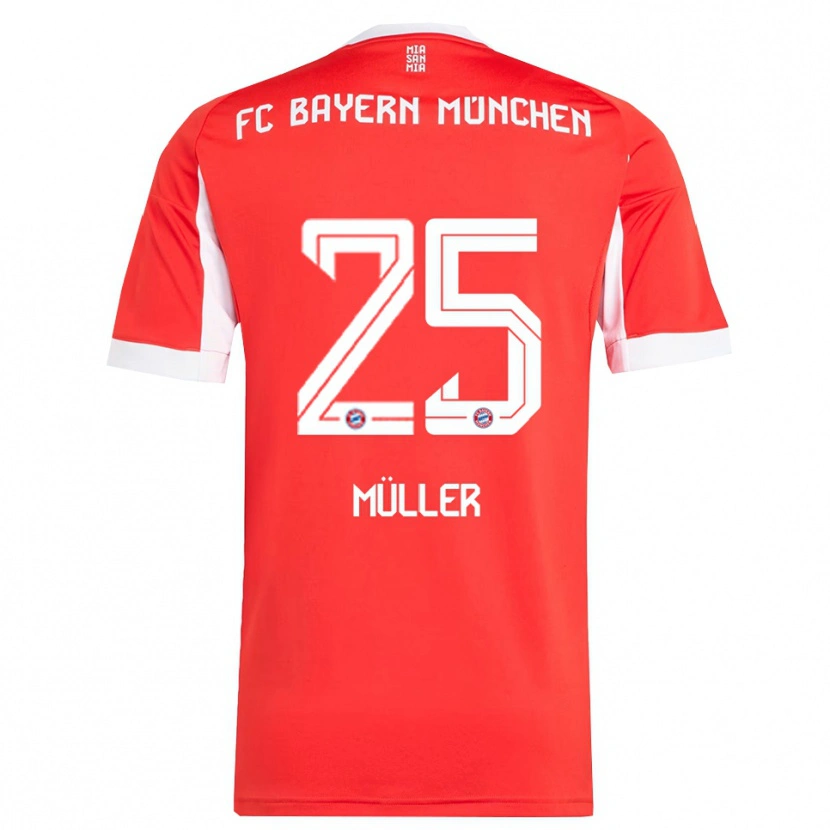 Danxen Mænd Thomas Müller #25 Rød Hvid Hjemmebane Spillertrøjer 2025/26 Trøje T-Shirt