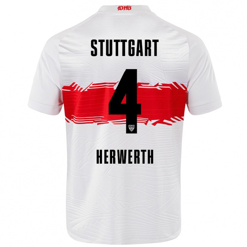 Danxen Mænd Maximilian Herwerth #4 Hvid Rød Hjemmebane Spillertrøjer 2025/26 Trøje T-Shirt