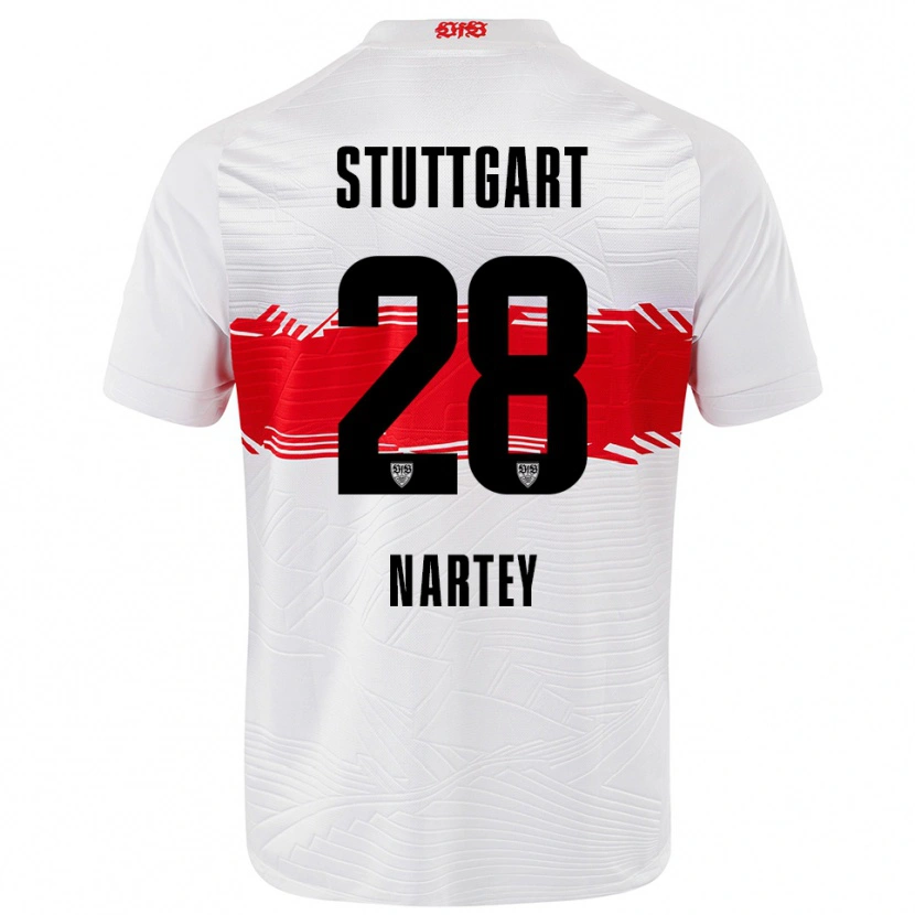 Danxen Mænd Nikolas Nartey #28 Hvid Rød Hjemmebane Spillertrøjer 2025/26 Trøje T-Shirt