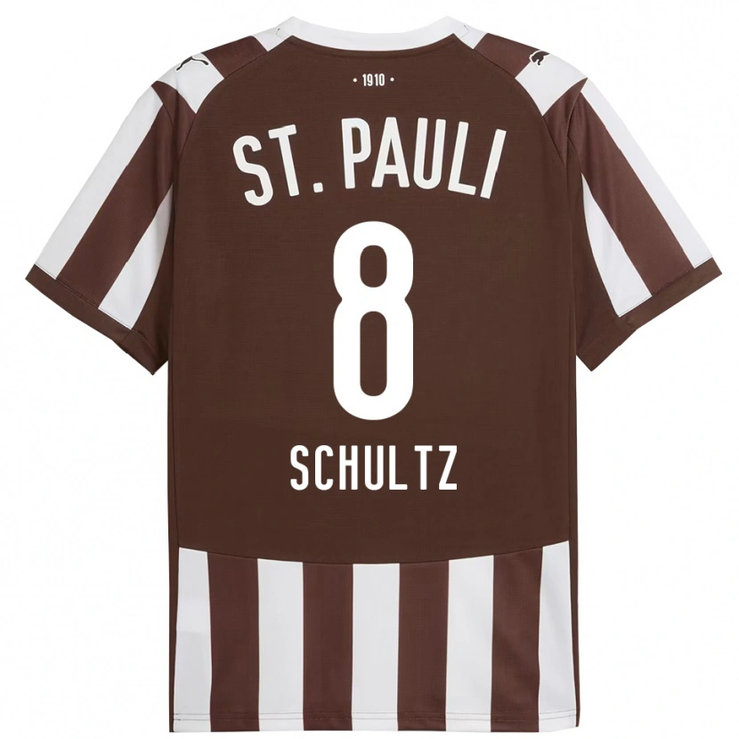 Danxen Mænd Paul Schultz #8 Kaffe Hvid Hjemmebane Spillertrøjer 2025/26 Trøje T-Shirt