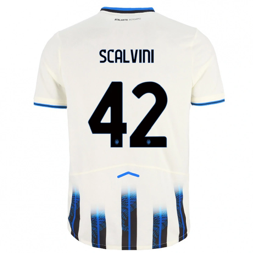 Danxen Mænd Giorgio Scalvini #42 Hvid Blå Udebane Spillertrøjer 2025/26 Trøje T-Shirt