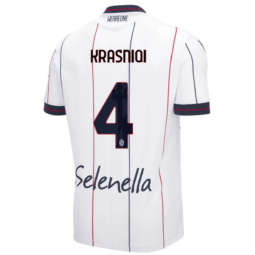 Danxen Mænd Besalet Krasniqi #4 Hvid Kongeblå Udebane Spillertrøjer 2025/26 Trøje T-Shirt