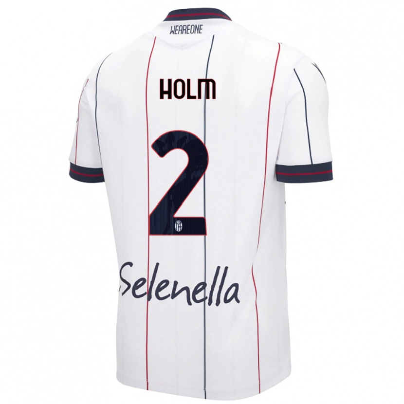 Danxen Mænd Emil Holm #2 Hvid Kongeblå Udebane Spillertrøjer 2025/26 Trøje T-Shirt