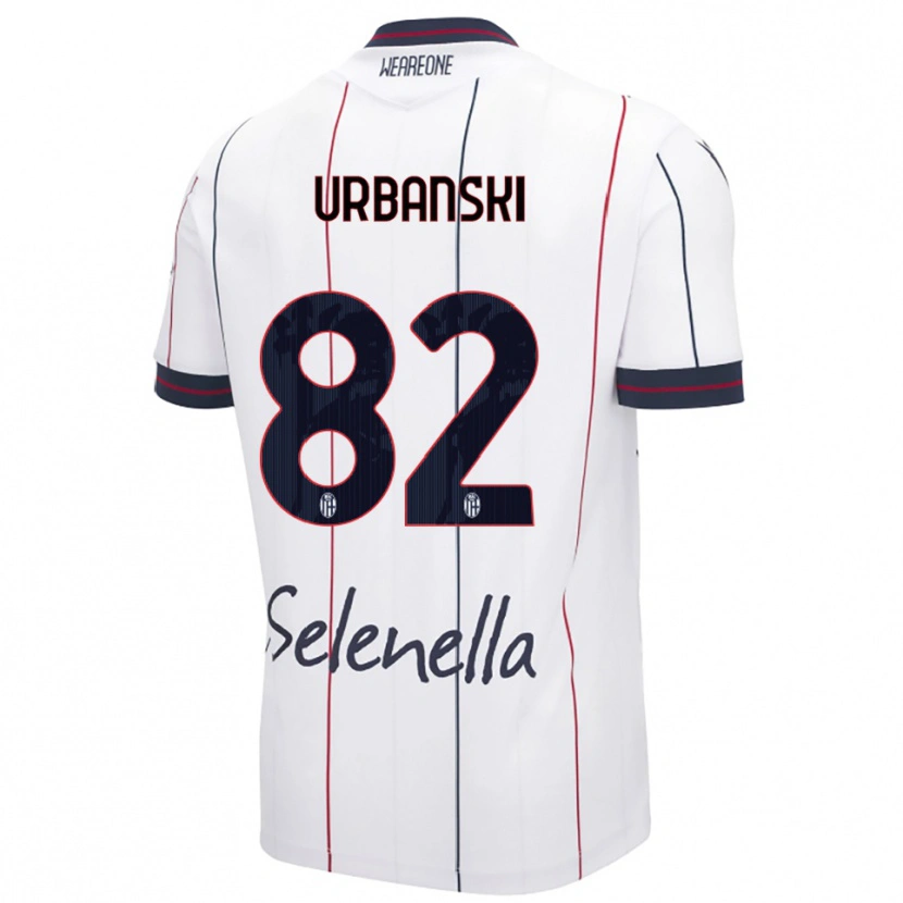 Danxen Mænd Kacper Urbanski #82 Hvid Kongeblå Udebane Spillertrøjer 2025/26 Trøje T-Shirt