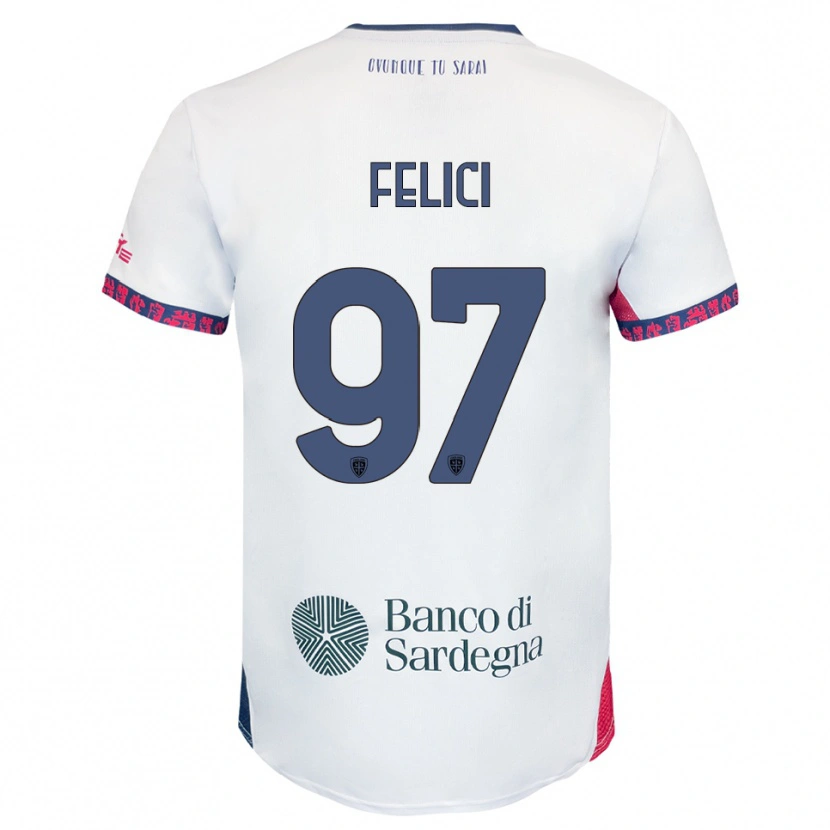 Danxen Mænd Mattia Felici #97 Hvid Navy Rød Udebane Spillertrøjer 2025/26 Trøje T-Shirt