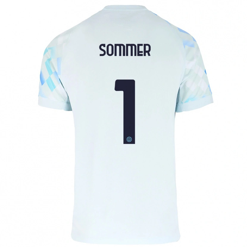 Danxen Mænd Yann Sommer #1 Hvid Blå Udebane Spillertrøjer 2025/26 Trøje T-Shirt