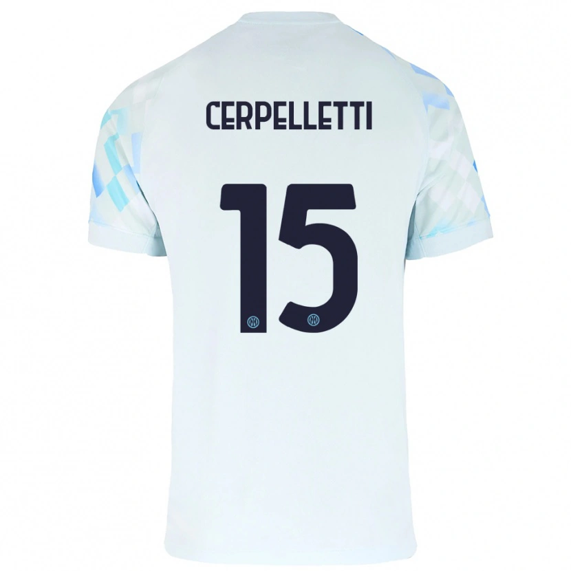Danxen Mænd Filippo Cerpelletti #15 Hvid Blå Udebane Spillertrøjer 2025/26 Trøje T-Shirt