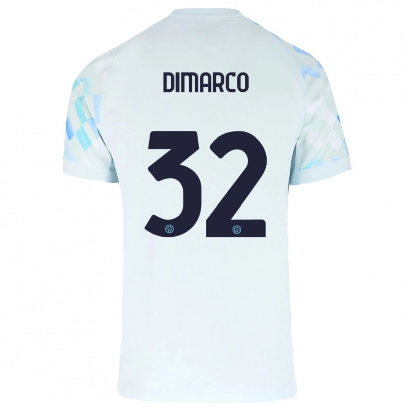 Danxen Mænd Federico Dimarco #32 Hvid Blå Udebane Spillertrøjer 2025/26 Trøje T-Shirt