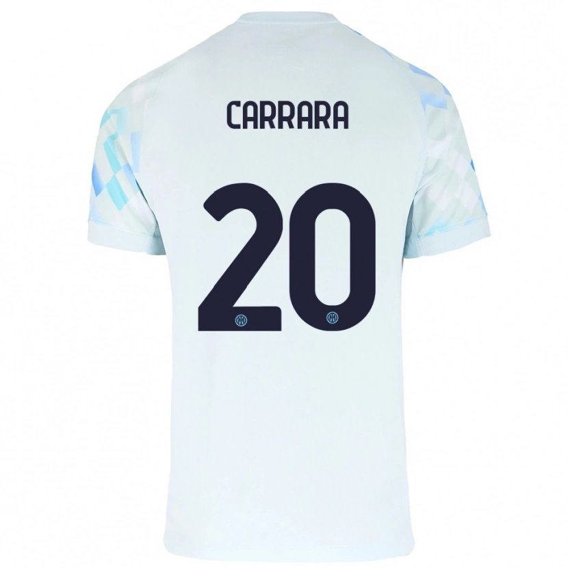 Danxen Mænd Cristian Carrara #20 Hvid Blå Udebane Spillertrøjer 2025/26 Trøje T-Shirt