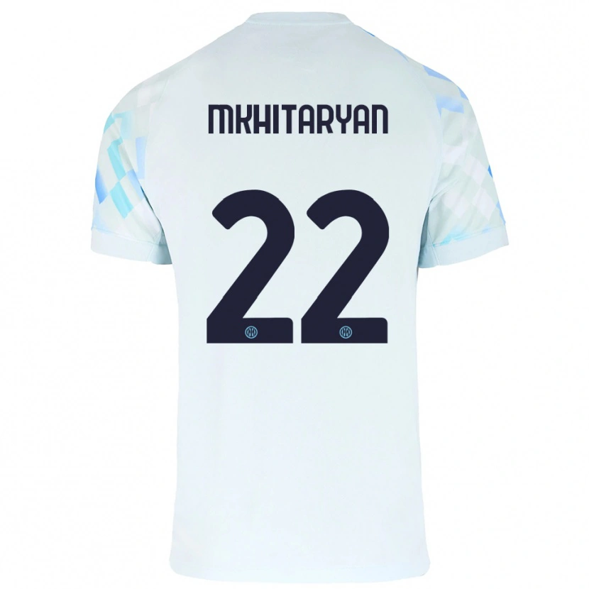 Danxen Mænd Henrikh Mkhitaryan #22 Hvid Blå Udebane Spillertrøjer 2025/26 Trøje T-Shirt