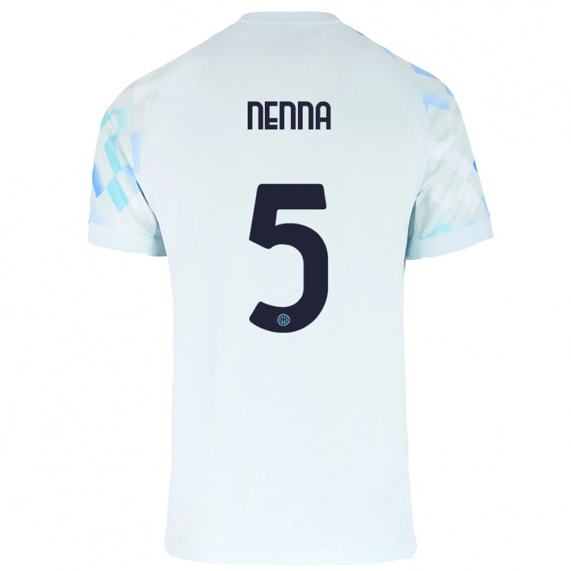 Danxen Mænd Alessandro Nenna #5 Hvid Blå Udebane Spillertrøjer 2025/26 Trøje T-Shirt