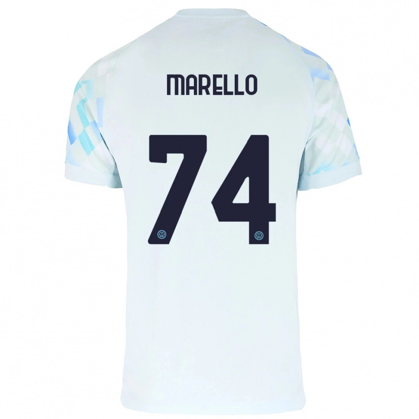 Danxen Mænd Mattia Marello #74 Hvid Blå Udebane Spillertrøjer 2025/26 Trøje T-Shirt
