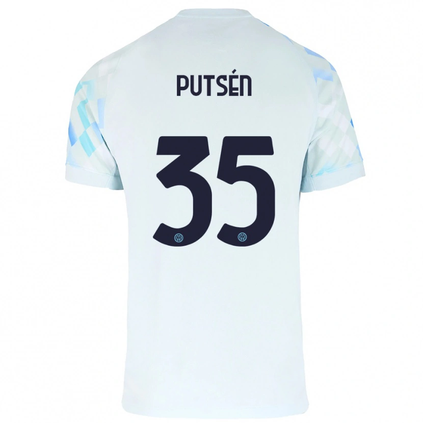 Danxen Mænd Dino Putsén #35 Hvid Blå Udebane Spillertrøjer 2025/26 Trøje T-Shirt
